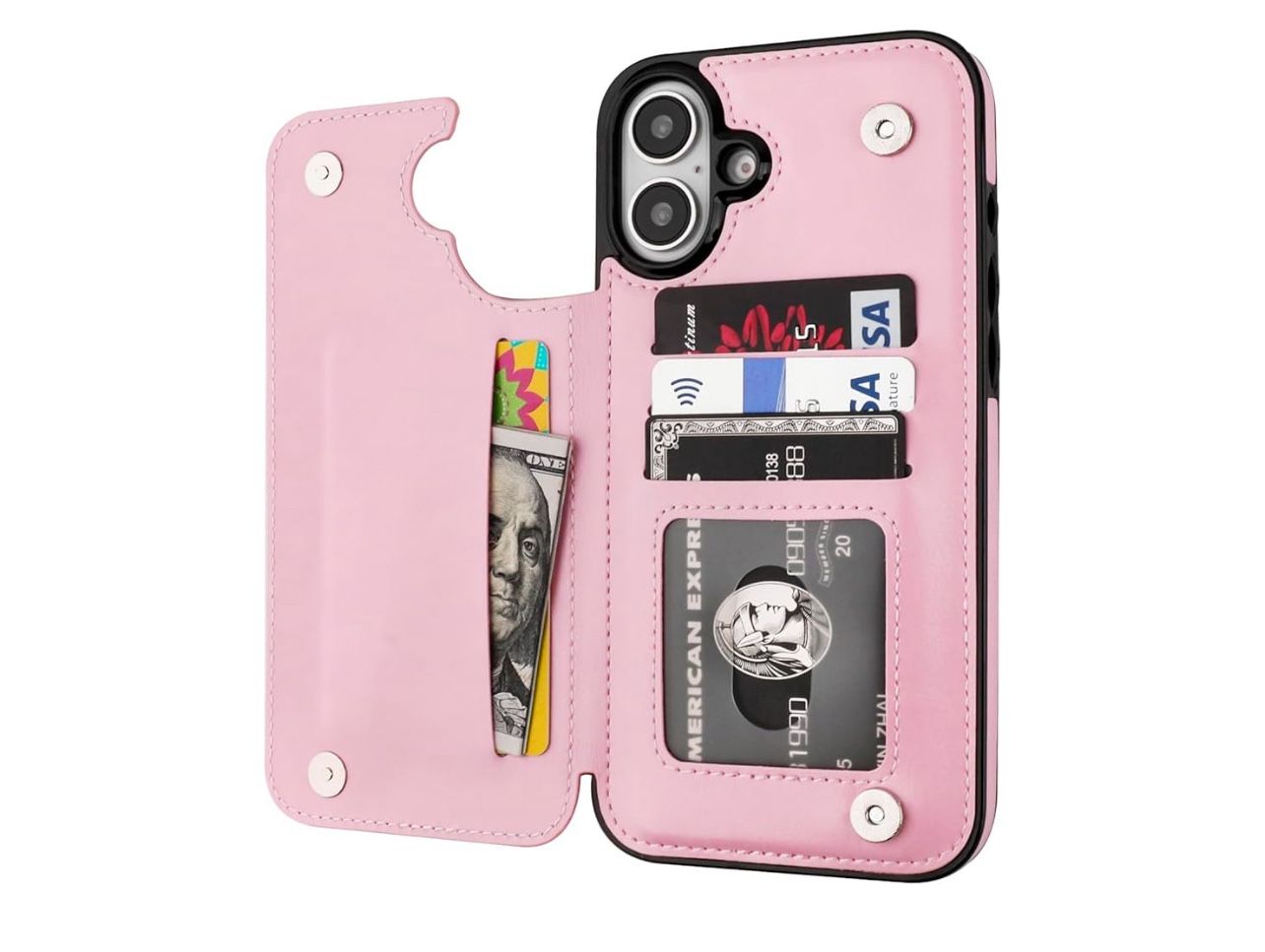 Case with Card Holder, PU Leather Kickstand Card Slots Case, Double Magnetic Clasp for Iphone 16plus