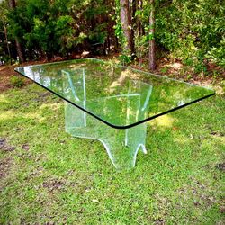 Thick tempered glass top table with fancy plexiglass base