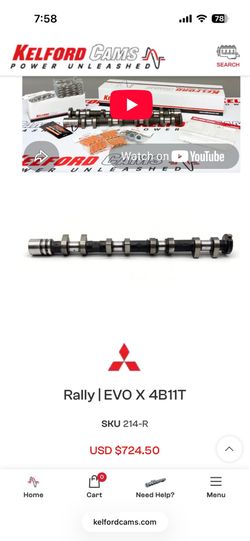 Kelford Cams 214-B  Camshaft EVO X 4B11T BRAND NEW IN BOX