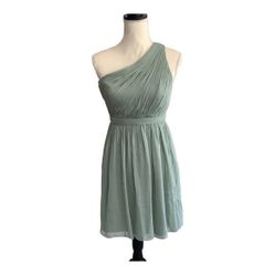J Crew Silk Chiffon Kylie‎ Dress One Shoulder Shale Green Women's Size 4 S Small M Medium 