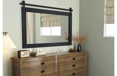 Farmhouse Mirror 42”x28” Black Rustic Mirror for Wall Vanity Mirrors Barn Door Style Decor Bathroom Living Room Entryway Bedroom Mirrors