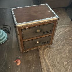 Aviation Themed End Table W/ 2 Drawers On Wheels 