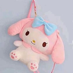 Pink and White Plush Doll Backpack School Bag 