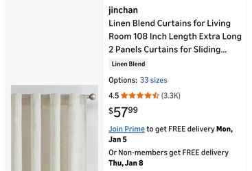 Linen Blend Curtains for Living Room 108 Inch Length Extra Long 2 Panels