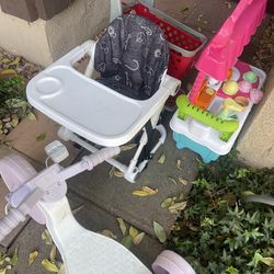 Toddler seat, bike, ice cream cart, shopping cart