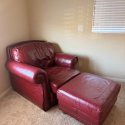 Real red Leather Oversized Chair & Ottoman 