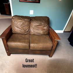 Brown Wood/leather Loveseat 