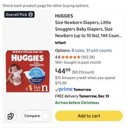 Newborn Huggies Little Smugglers Box 148 Count