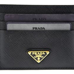 Prada Black Saffiano Leather Triangle Logo Card Holder Wallet 1MC025 Nero Italy