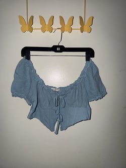 Blue off the shoulder crop top - S