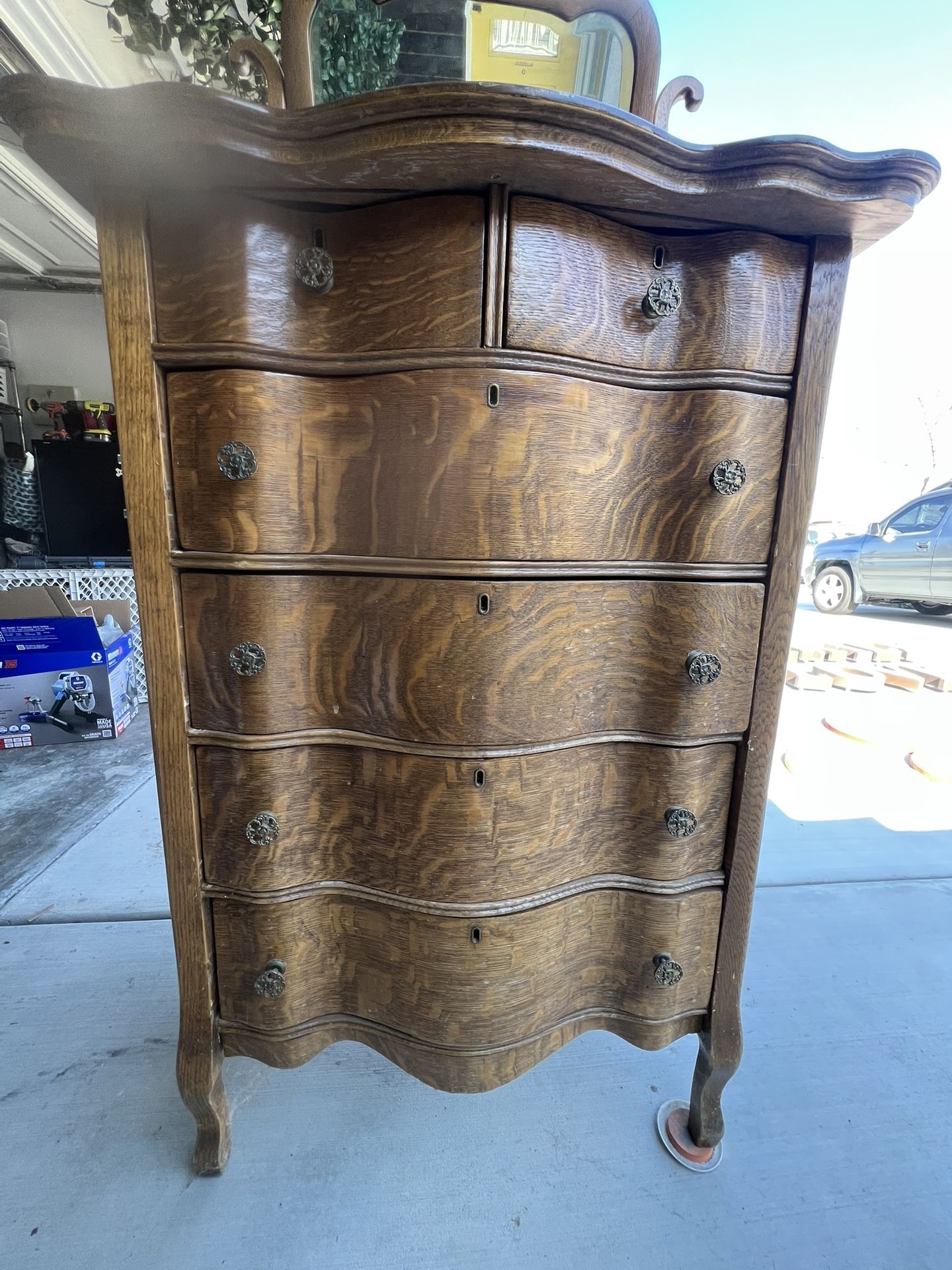 Antique Oak Serpentine Dresser
