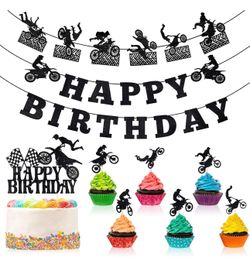20 Pieces Dirt Bike Birthday Decoration Dirt Bike Party Supplies Banner Cake Cup