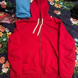 Red Fleece Polo Zip Up 