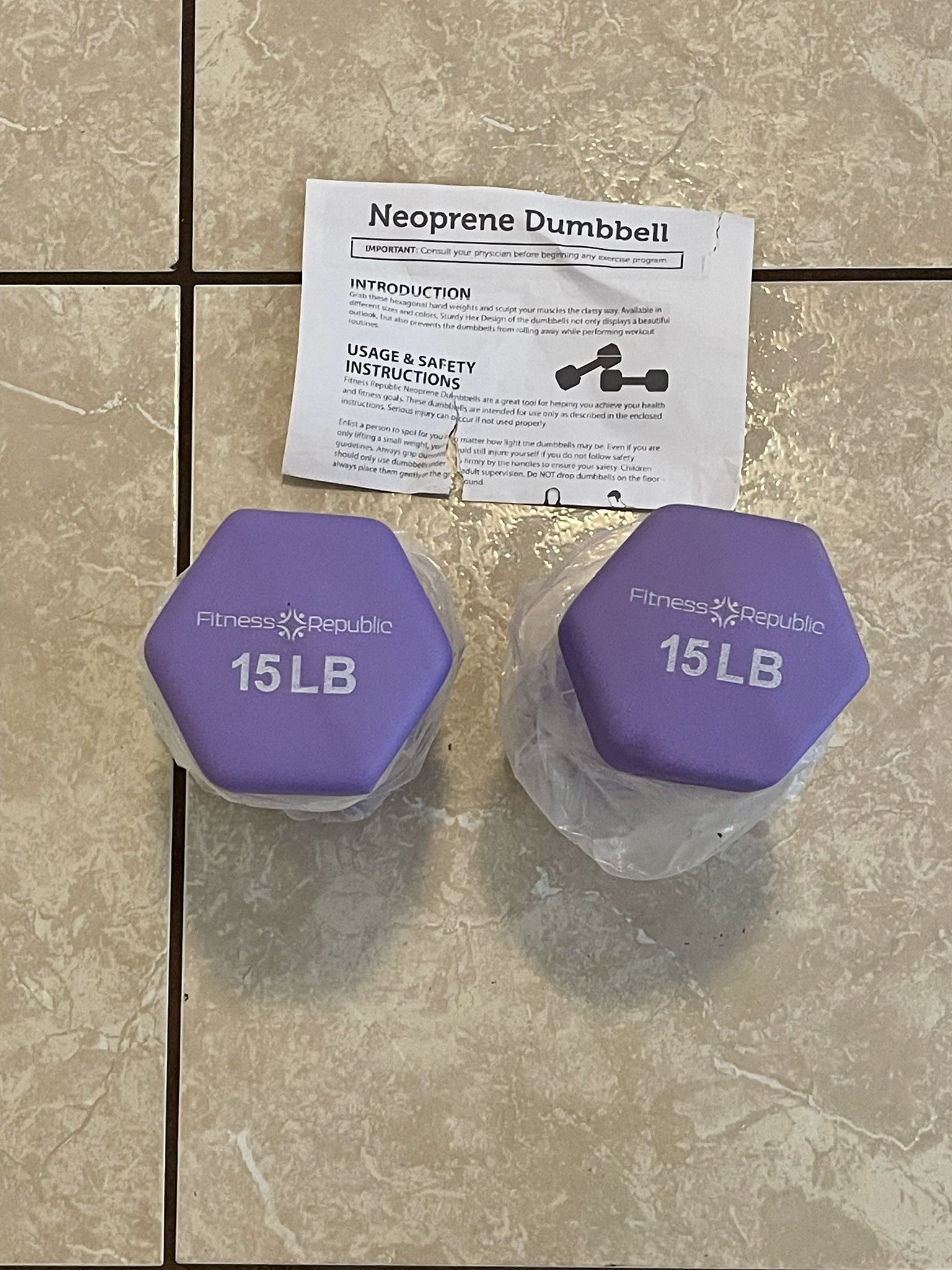 1 Pair 15 Lbs Neoprene Dumbbells