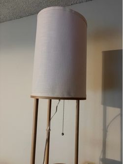 Modern 3-Tier Shelf Floor Lamp (Light Wood & Linen Shade)