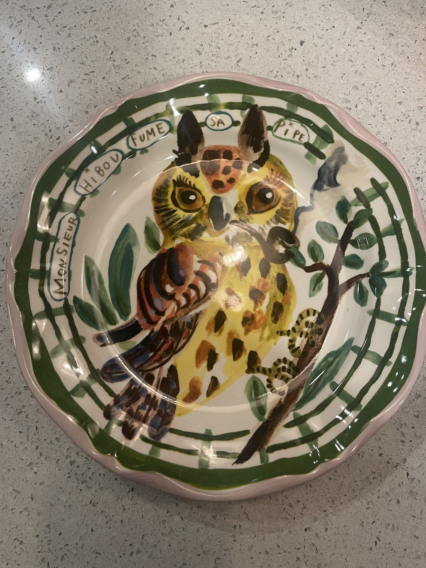 Anthropologie Nathalie Lete Dinner Plate Owl Smoking Plate