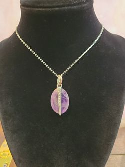 Brighton Neptune Purple Jade Oval Crystal Pendant Sterling Silver 24" Necklace F9 