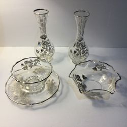 5 Pieces Of Vintage Silver Overlay Glassware