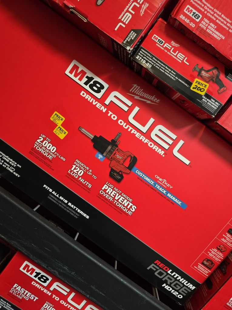 Milwaukee M18 Fuel 1" Extended Anvil D-handle High Torque 2000ft-lbs, 2x12.0Ah FORGE, Rapid Charger, New, Financing Available