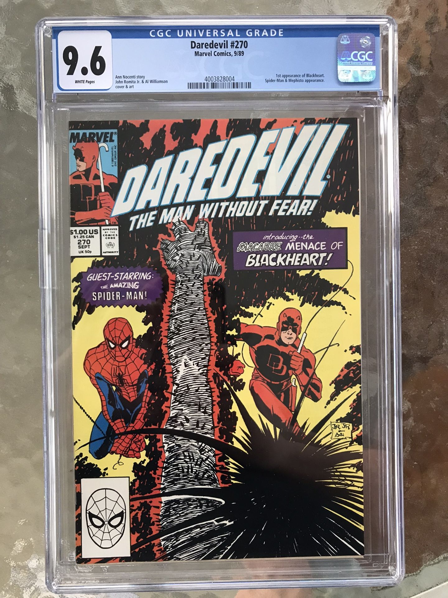 Daredevil #270 (1989) CGC 9.6 — White Pages; 1st app. of Blackheart; Spider-Man