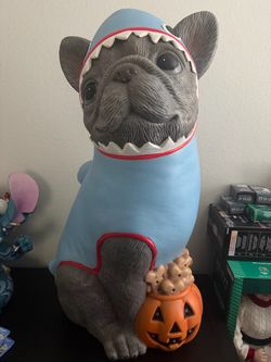 2026 Home Depot 2.5 Ft Gray Frenchie In Shark Costume Halloween Dog Blow Mold