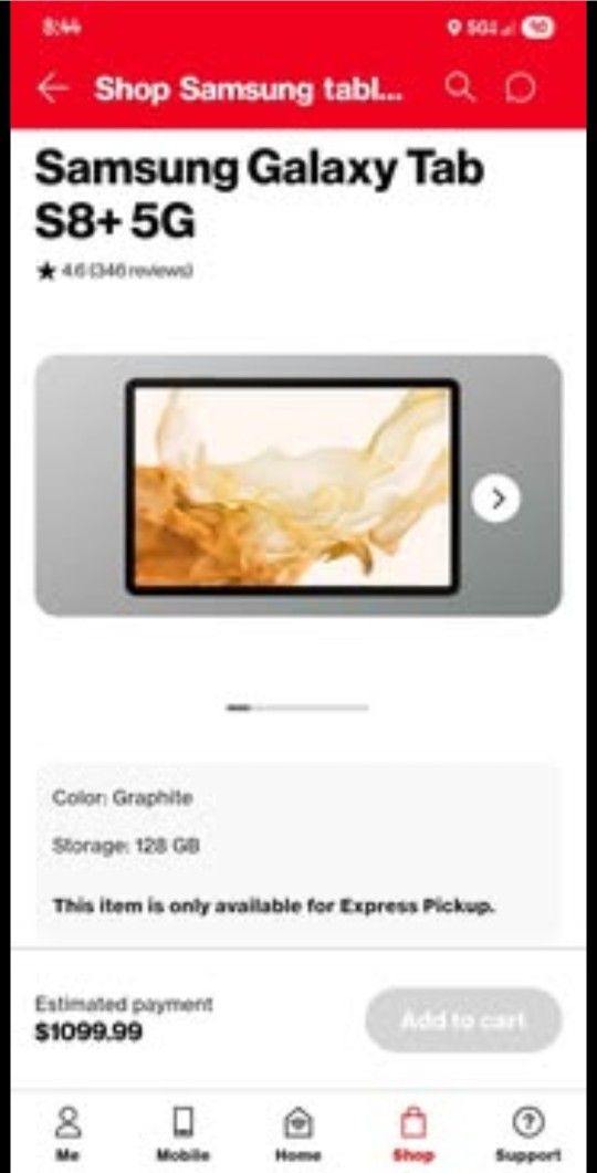 Samsung galaxy tab S8+5G tablet