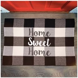 Farmhouse Buffalo Plaid Rugs Black and White Cotton Checkered Rug Welcome Door Mat Rug( NEW)