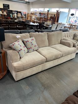Havertys tan beige large rolled arm sofa couch (in store)