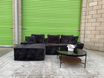 *Free Delivery* Black Corduroy Boneless Sectional Couch Sofa