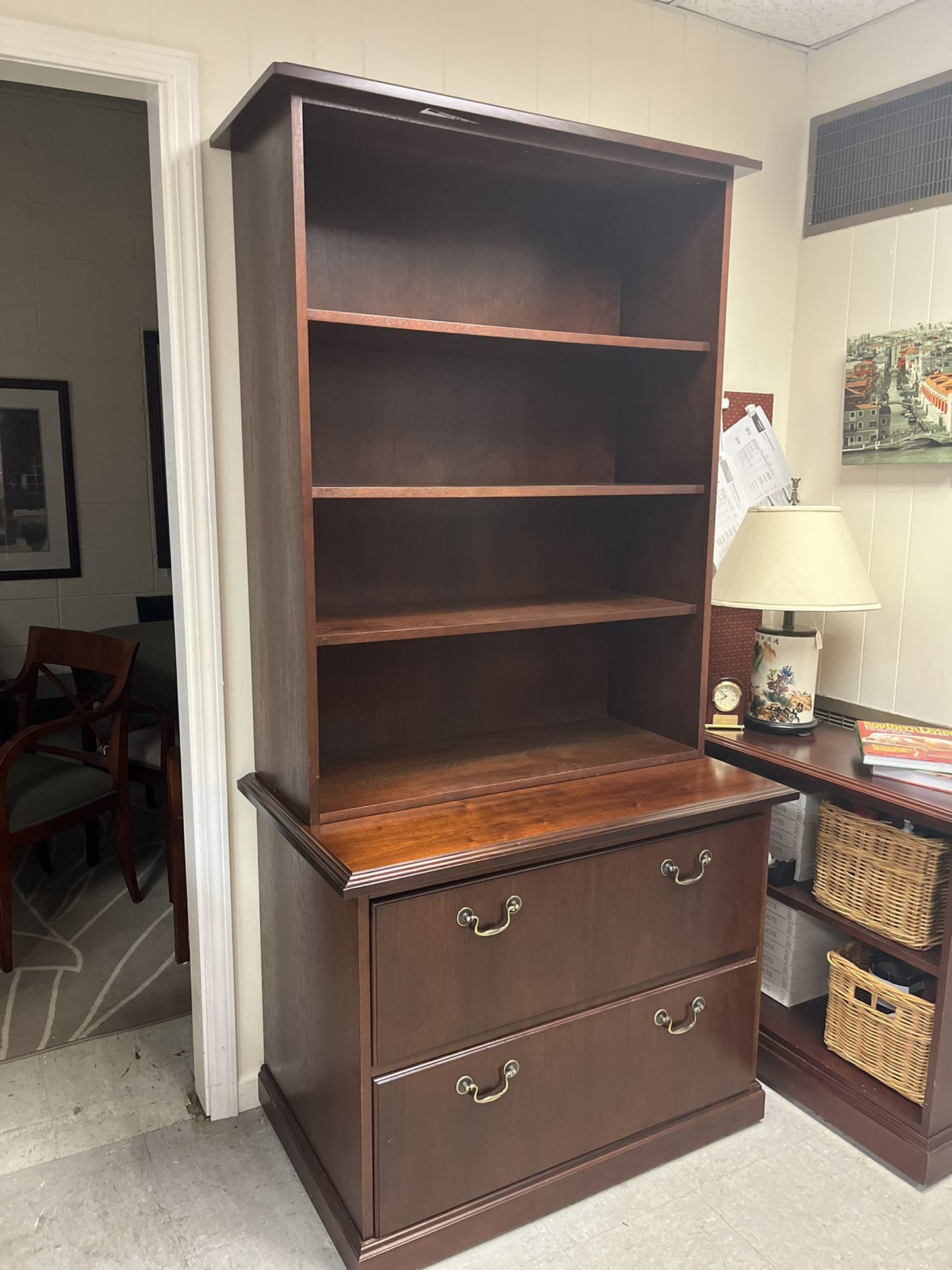 Wood Lateral File With Bookcase Above 36” Wide