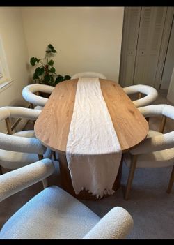 ‎7-Piece Dining Set for
‎6, Modern Oval Dining Table with Boucle Dining Chairs with Arm