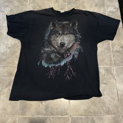 Vintage Y2K Wolf Nature Lightning T Shirt Size XXL