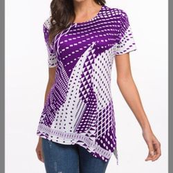 Purple Geometric Dot Asymmetric-Hem Tunic 