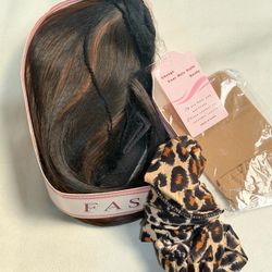 Black Highlighted Straight Wig with Accessories
