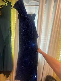 Blue Sparkly One Shoulder Dress