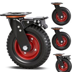 Frassie 8 Inch Heavy Duty Wheels Rubber Quiet Industrial Casters Large Set of 4 (2 Swivel 2 Locking) Plate Caster for Cart, Workbench,Toolbox, Dolly

