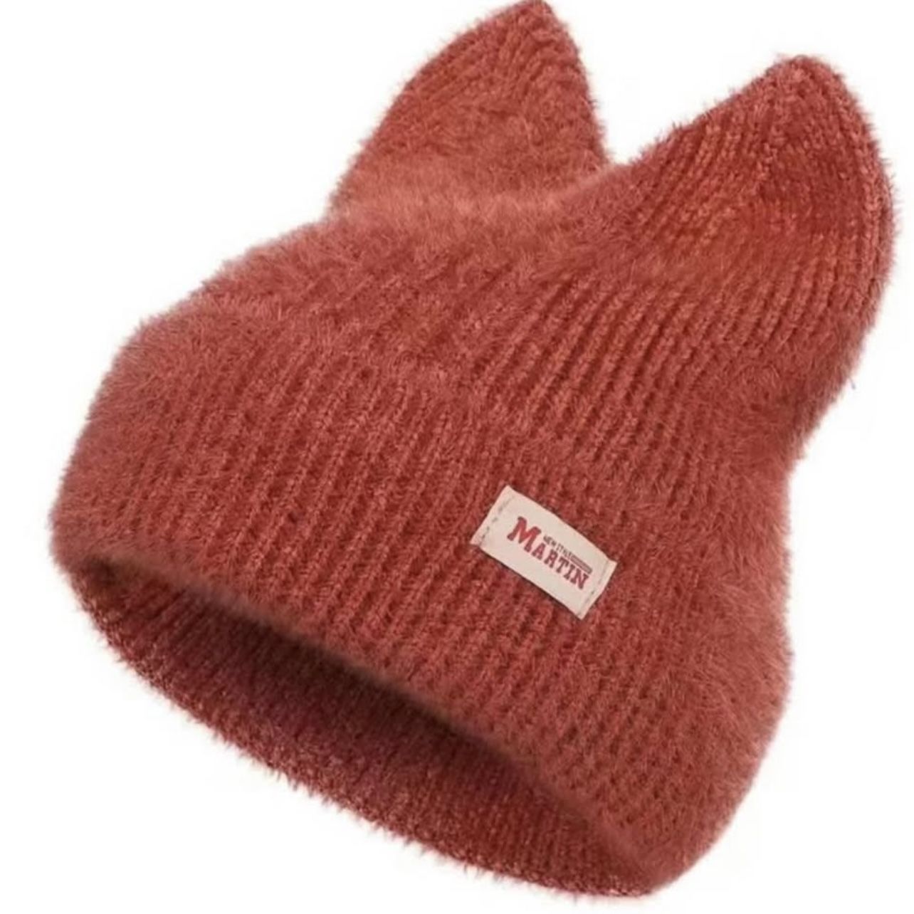 😻 Cute Brick Orange Cat Beanie w Ears Warm Knit Beanie