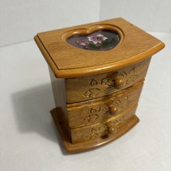 Reuge Designed Jewelry Box With Top Jewelry Compartment And Two Drowers