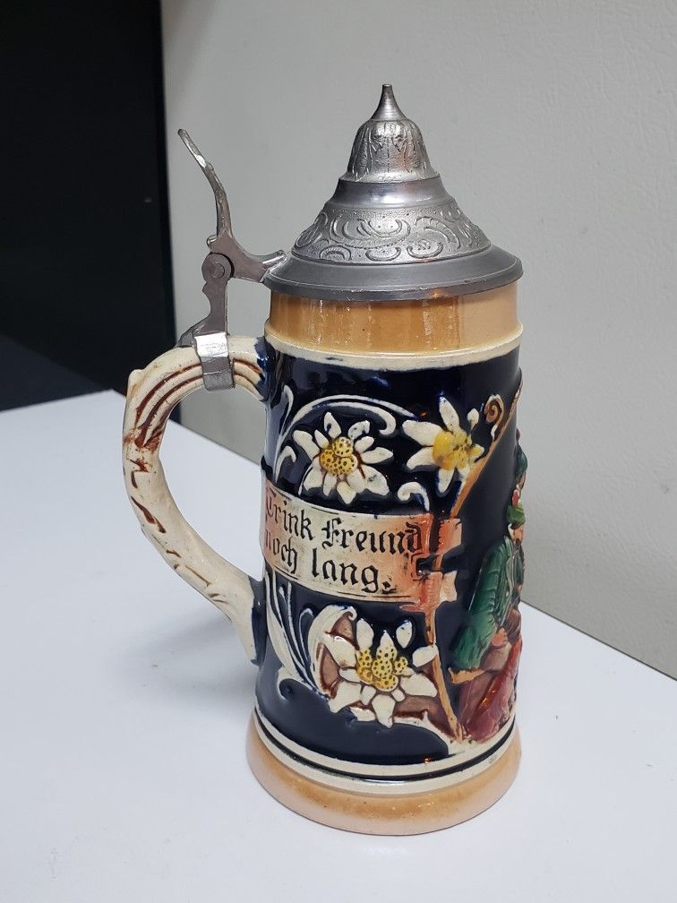 7" German Beer Stein w/ Pewter Lid