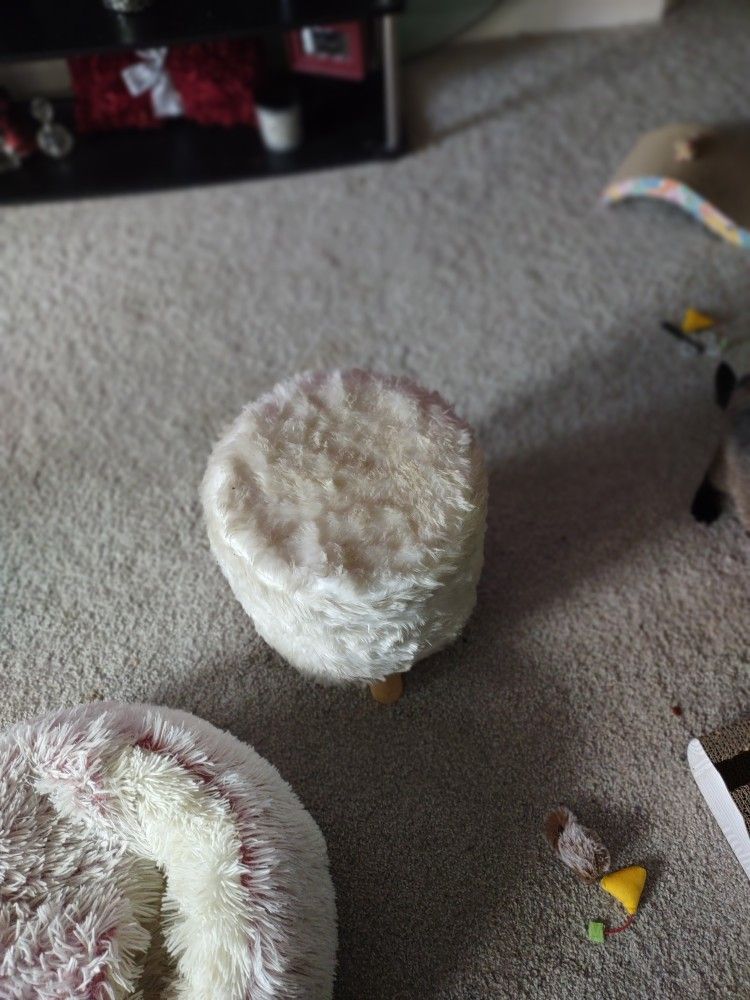 White Fuzzy Foot Stool
