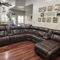  Brown leather sectional