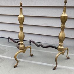Vintage Andirons Pair Brass Fireplace 17 1/4” H