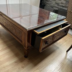 Theodore Alexander Coffee Table Extremely Heavy Has Small Damage In Top But Protected With Glass. Worth Over $5k ASKING BEST OFFER 