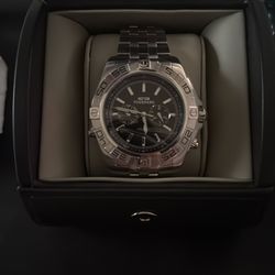 Tourneau GTS 45 MM stainless steel chronograph watch featuring a black dial and bracelet