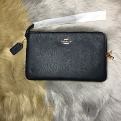 New Coach Double Zip Wristlet Navy Blue 