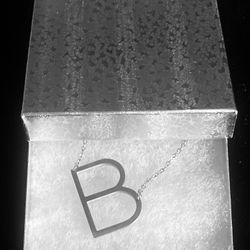 B Initial Sideways Letter White Gold Plated Color Large Pendant Necklace 19” Chain