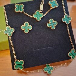 Shamrock Necklace Earring Bracelet Set 