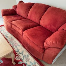 Red Faux-Suede Three-Seater Couch