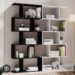 Bookcase, S-Shaped Modern Bookshelf, Room Divider Bookshelf, 62" Tall Unique Abstract Bookcase with 5-Tier Display Shelf for Living Room Office, White