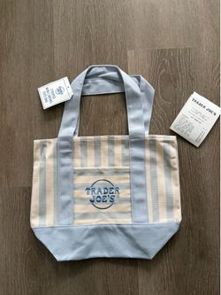 Brand New Trader Joe’s Limited Edition Striped Canvas Tote Bag Blue